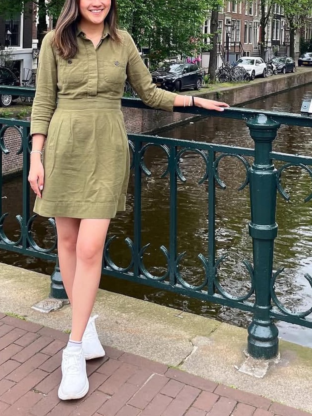 J Crew Green Button-Cuff Shirt Dress